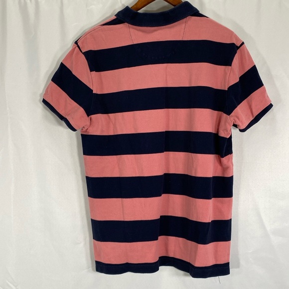 Bass & Co vintage polo shirt classic striped cotton preppy navy pink large beach - Picture 3 of 4